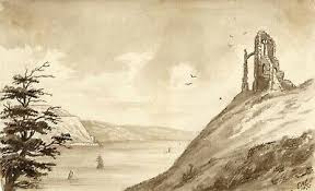 The Folly Tomb Memorial overlooking the Tamar and Plymouth Sound at Mount Edgcumbe, 1873